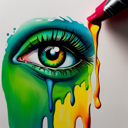 Detailed Watercolor Eye with Dripping Paint