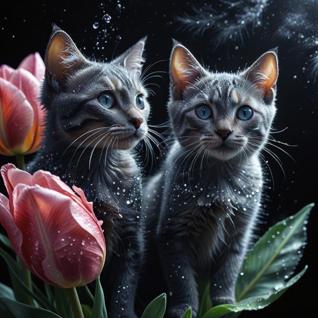 Surreal Tulip Petal Wonderland in Iridescent Holographic Art