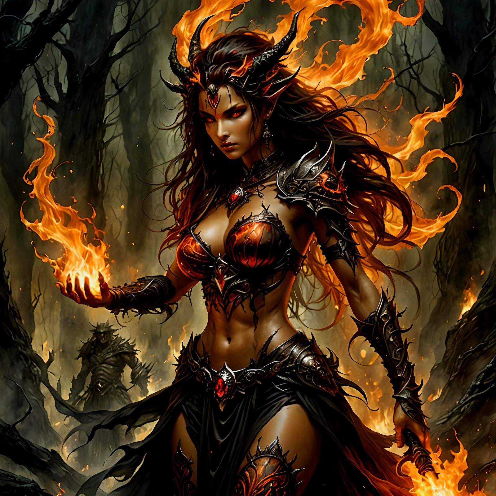 Dark Fantasy Fire Elemental in Luis Royo Style