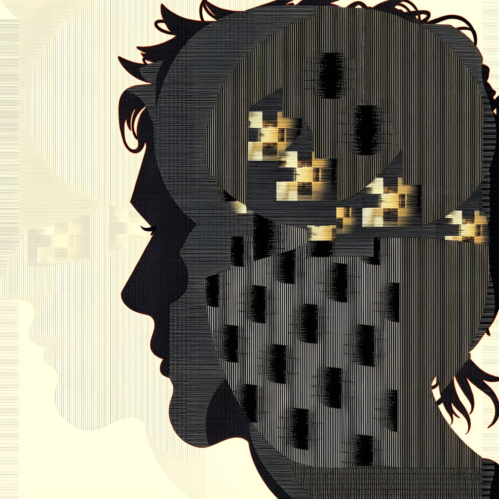 Glitching Silhouette Portrait in Digital Collage Style