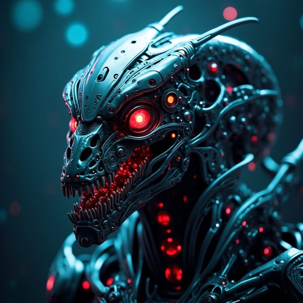 Menacing Biomechanical Alien Creature Portrait