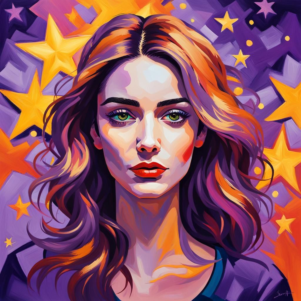 Bold Fauvist Portrait of a Woman in Vibrant Purple Hues