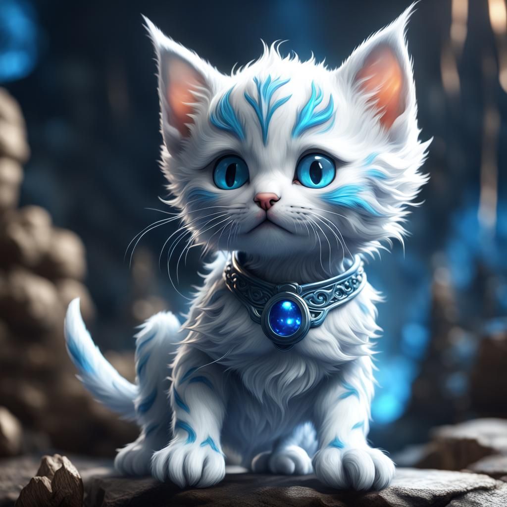 Blue and White Kitten Fantasy Concept Art