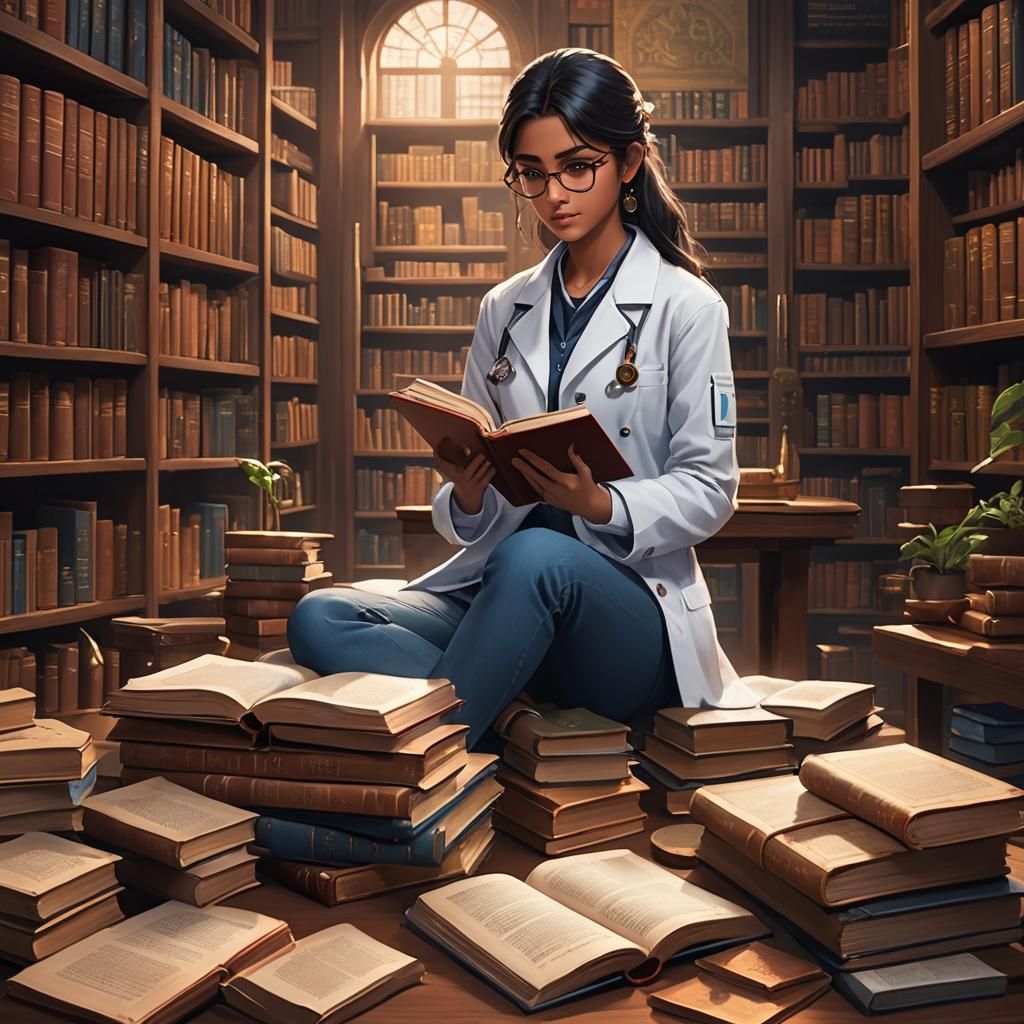 Indian Student Studying Ayurveda in Anime Style