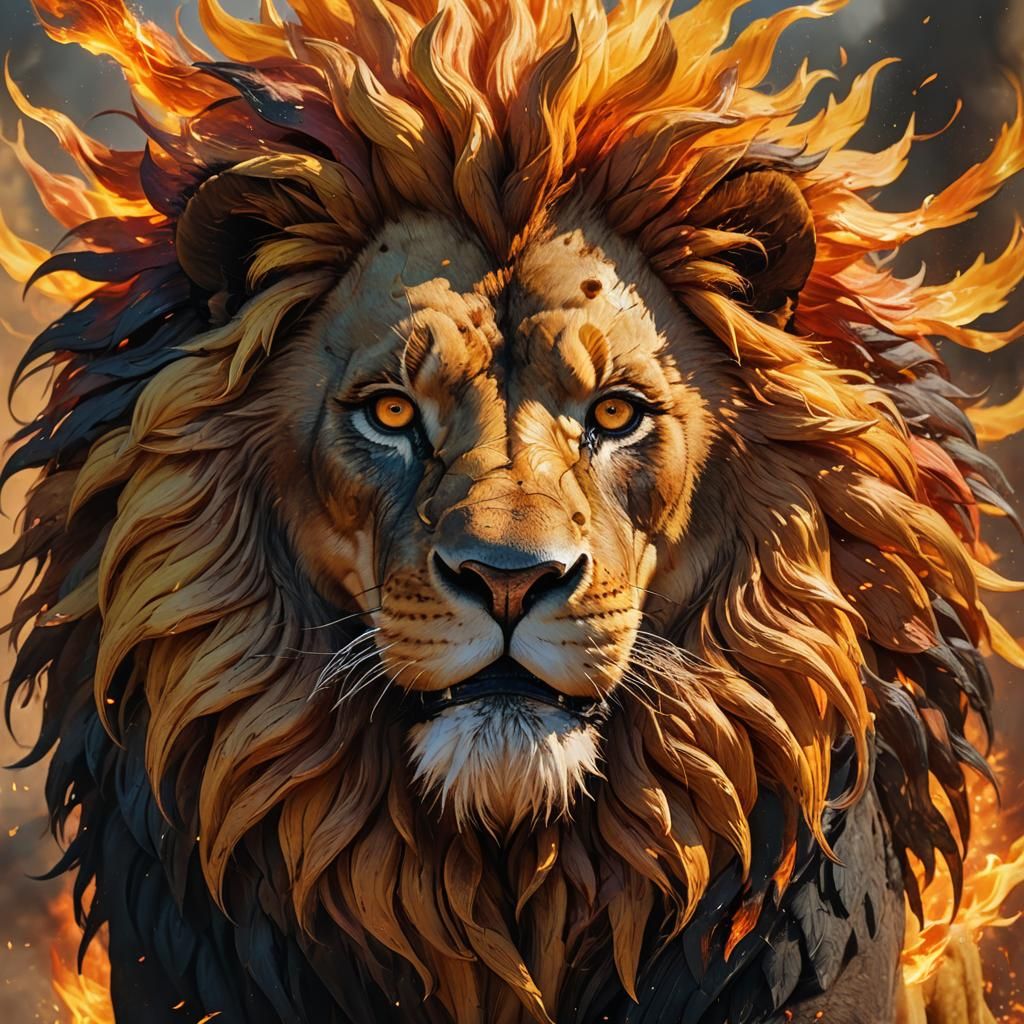 Fiery Lion with Wing of Fire: Concept Art