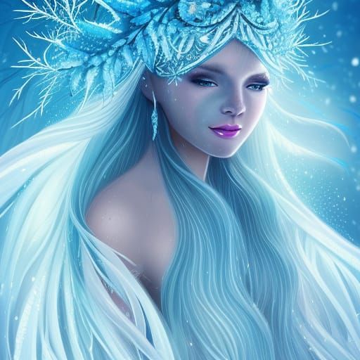 Intricate Ice Queen Digital Artwork with Snowflakes