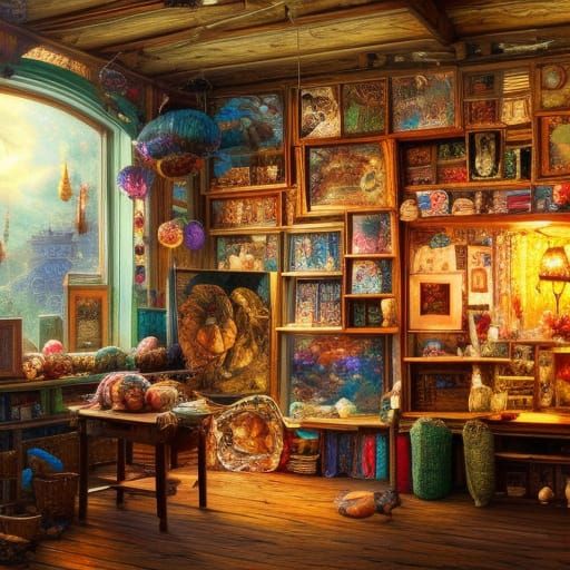 Colorful Yarn Shop Interior in Photorealistic Style