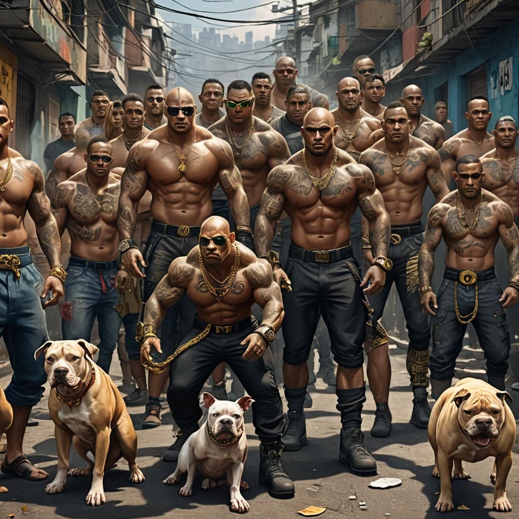 Samoan Bodybuilder Gang in Detailed Digital Matte Painting