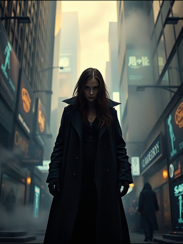 Mysterious Sorceress in Gritty Dystopian Alleyway