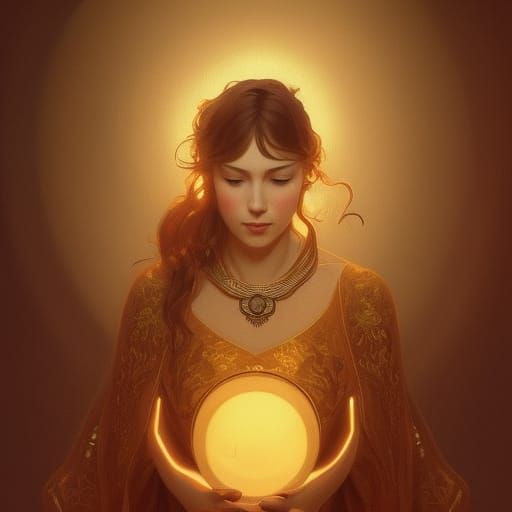 Woman with Golden Orb: Hyperdetailed Digital Portrait