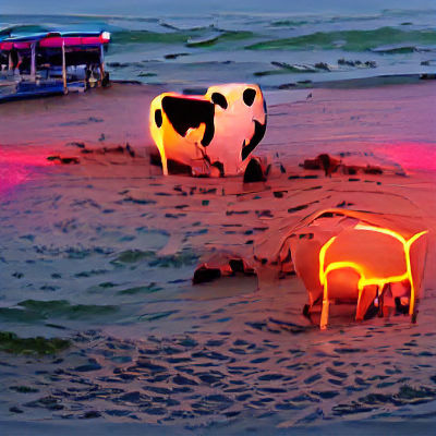 Neon Sunset Beach Cow