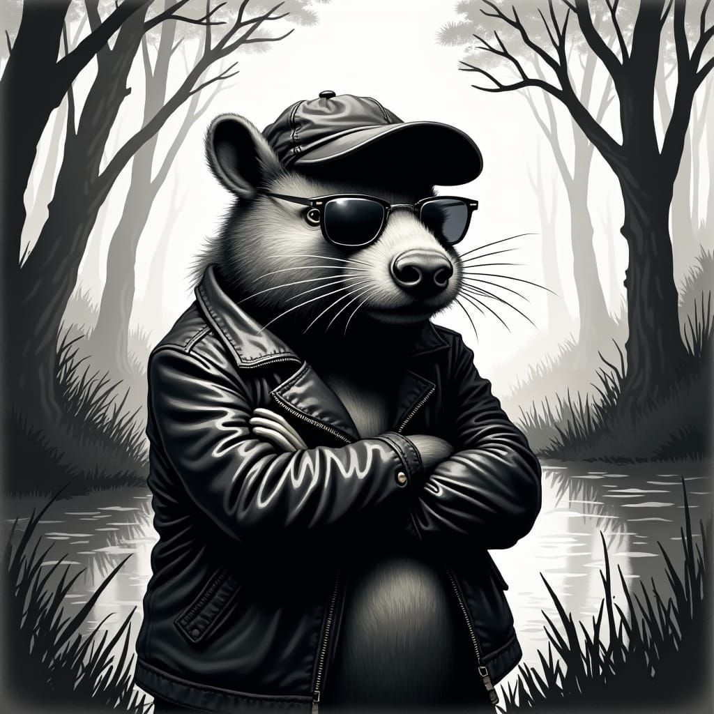 Grumpy Wombat in Shades: Noir Illustration