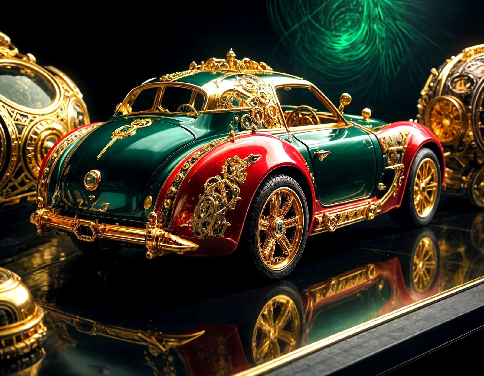 Afropunk Faberge Car with Gold Mechanical Parts