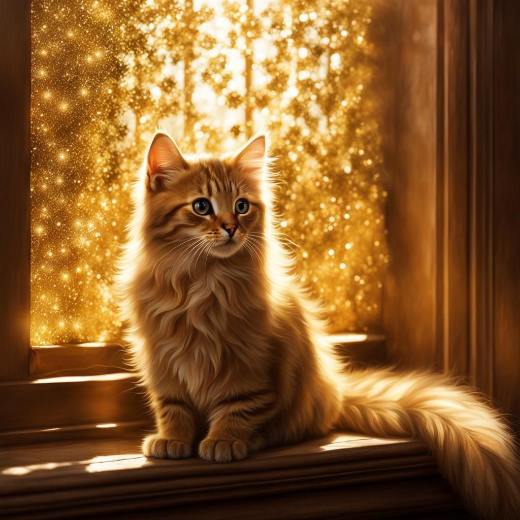 Golden Kitten Stares into Sunbeam