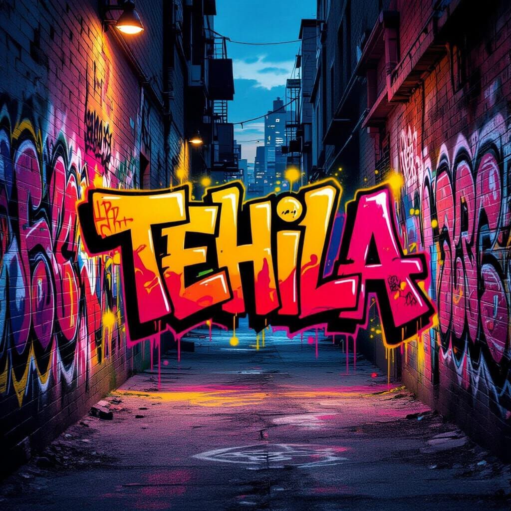 Vibrant Graffiti Art "TEHILA" in Urban Alley