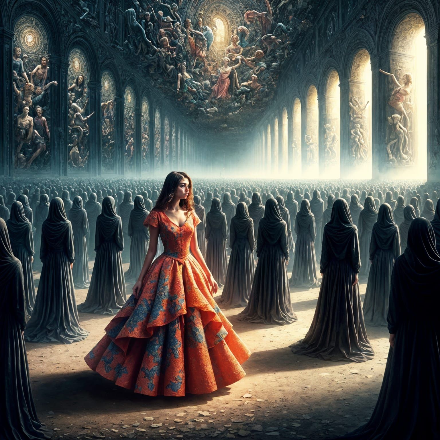 South Asian Girl in a Mysterious Crowd