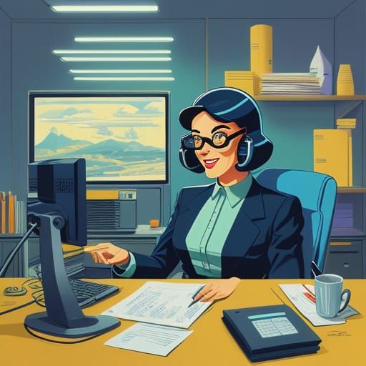 Retro-Futuristic Office Assistant in 90s Computer Nostalgia