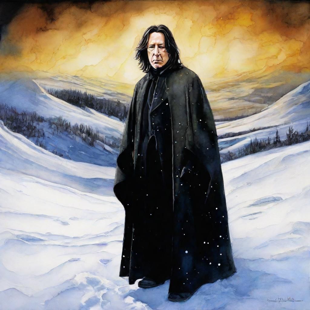 Alan Rickman as Severus Snape in a Snowy Winter Landscape