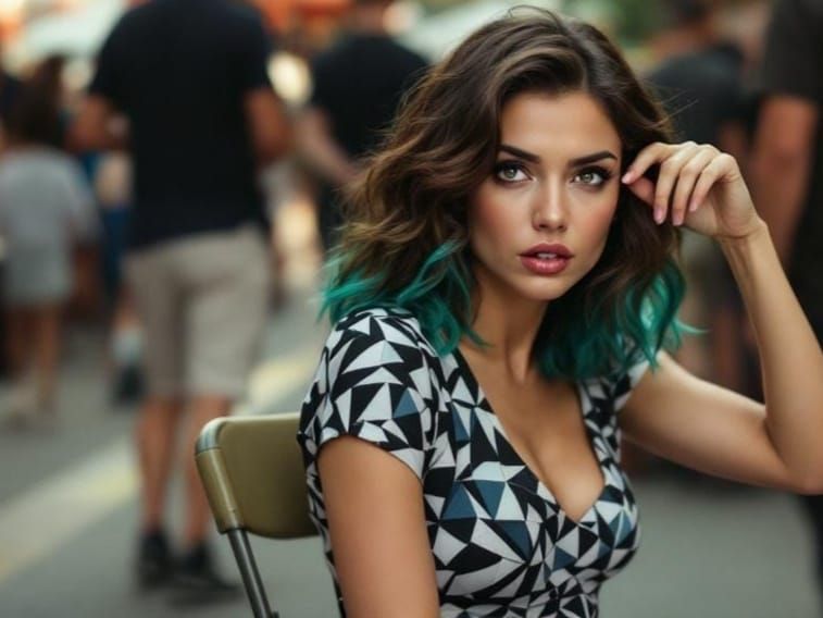 Striking Portrait of Woman with Teal Hair in Bold Style