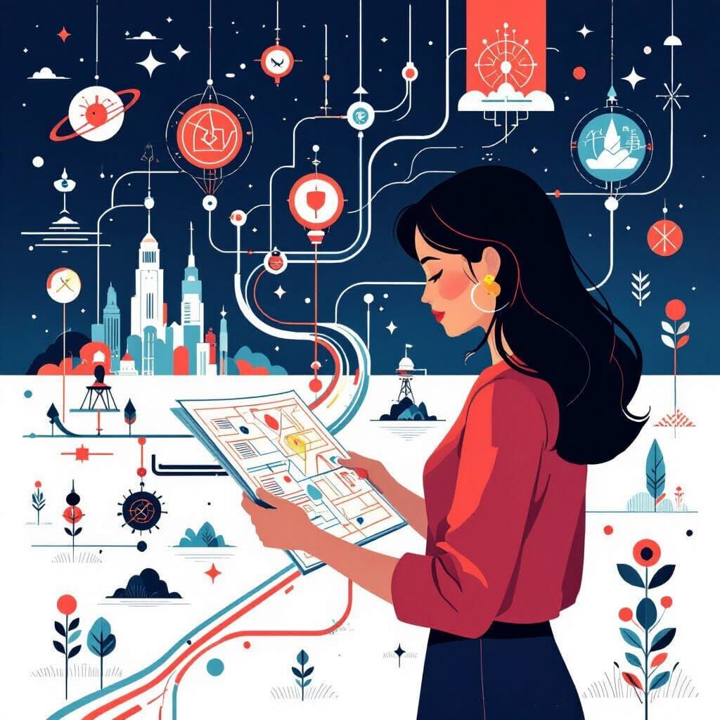 Machine Learning Roadmap in Flat 2D Illustration