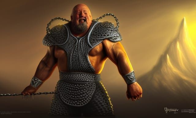 Fantasy Wrestler God of Combat: Detailed Matte Painting