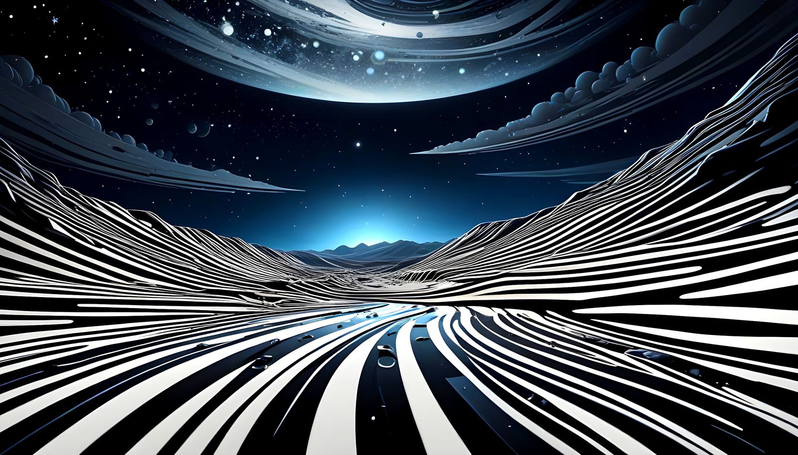 Colossal Zebra Striped Planet in Space Oil Painting