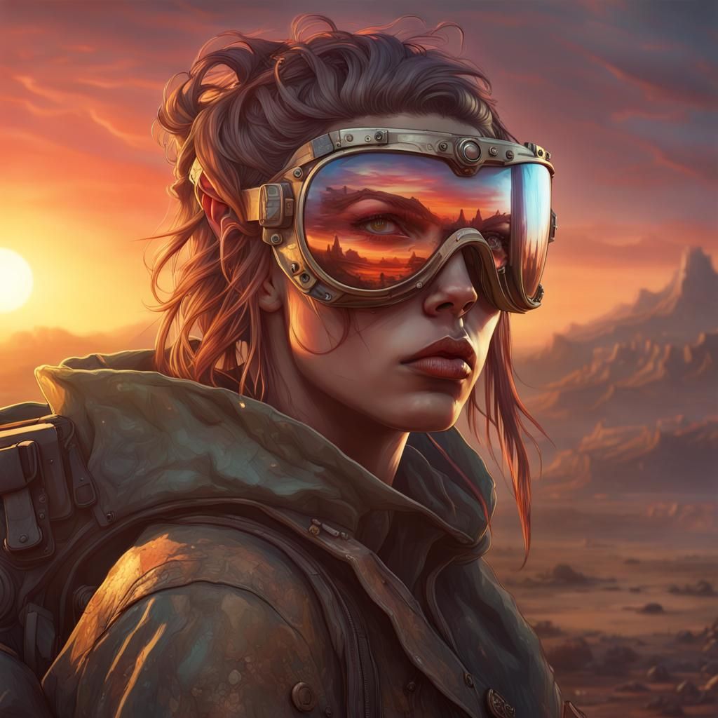 Post-Apocalyptic Girl Reflects Wasteland Sunset