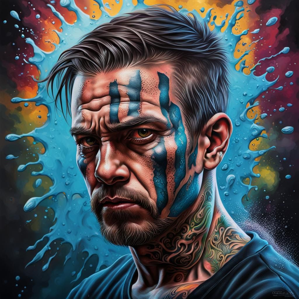Hyperrealistic Tattoo Prisoner in Splash Art Style