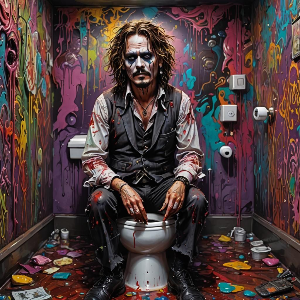 Zombie on Toilet in Psychedelic Art Style