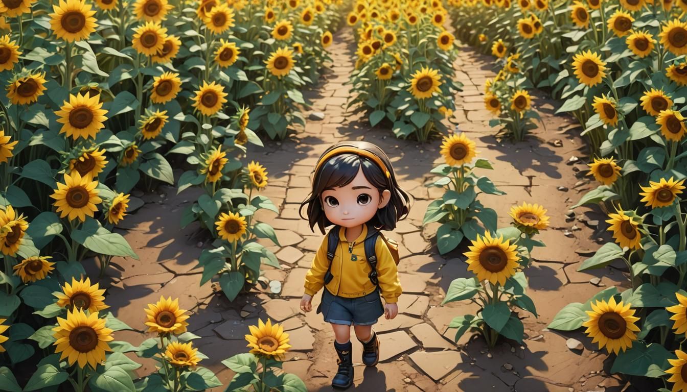 Cute Chibi Girl with Sunflower in Digital 3D Art