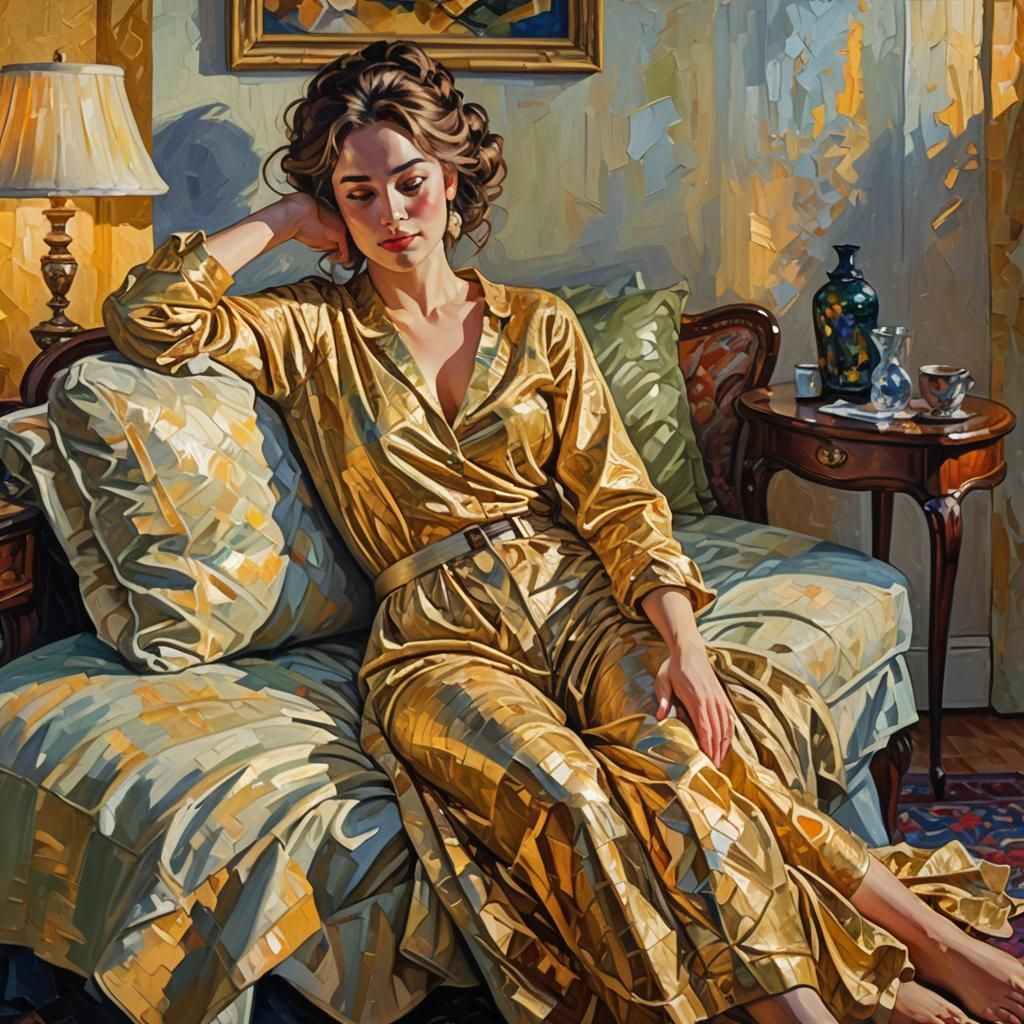 Luxurious Odalisque: Expressionist Oil Painting with Impasto