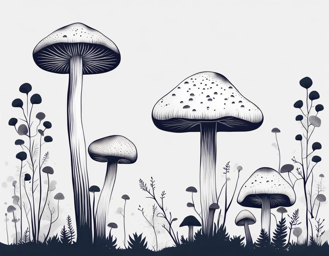 Minimalist Mushroom Nature Illustration on White