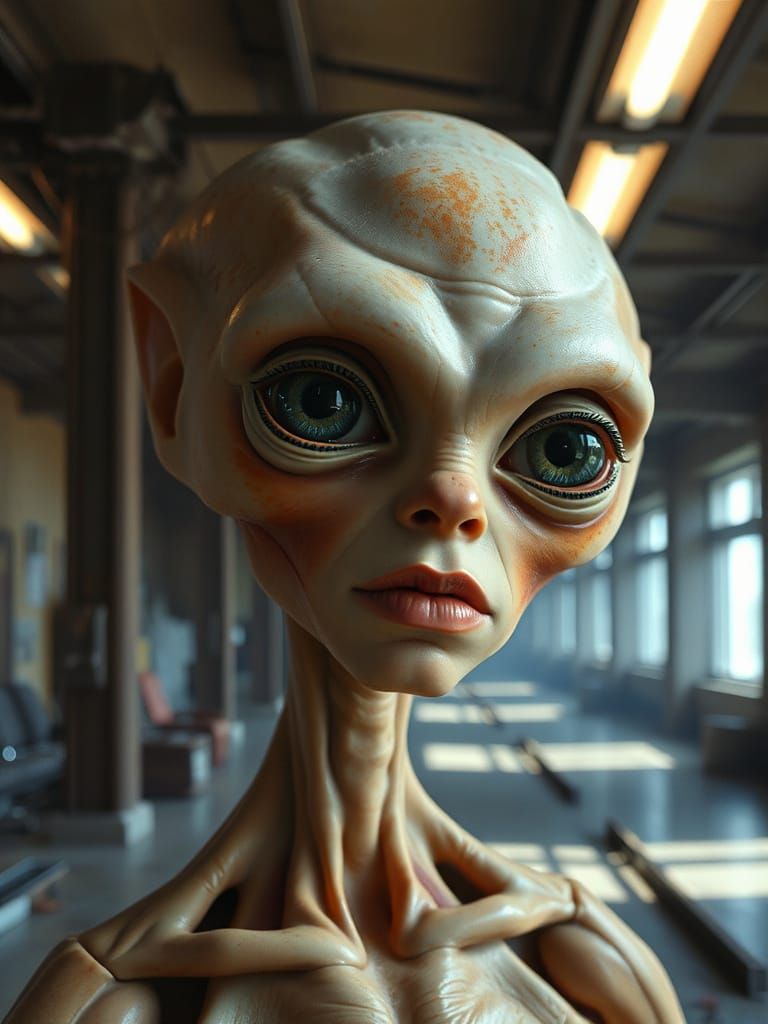 Hyperrealistic Alien Portrait in Offbeat Sci-fi Style