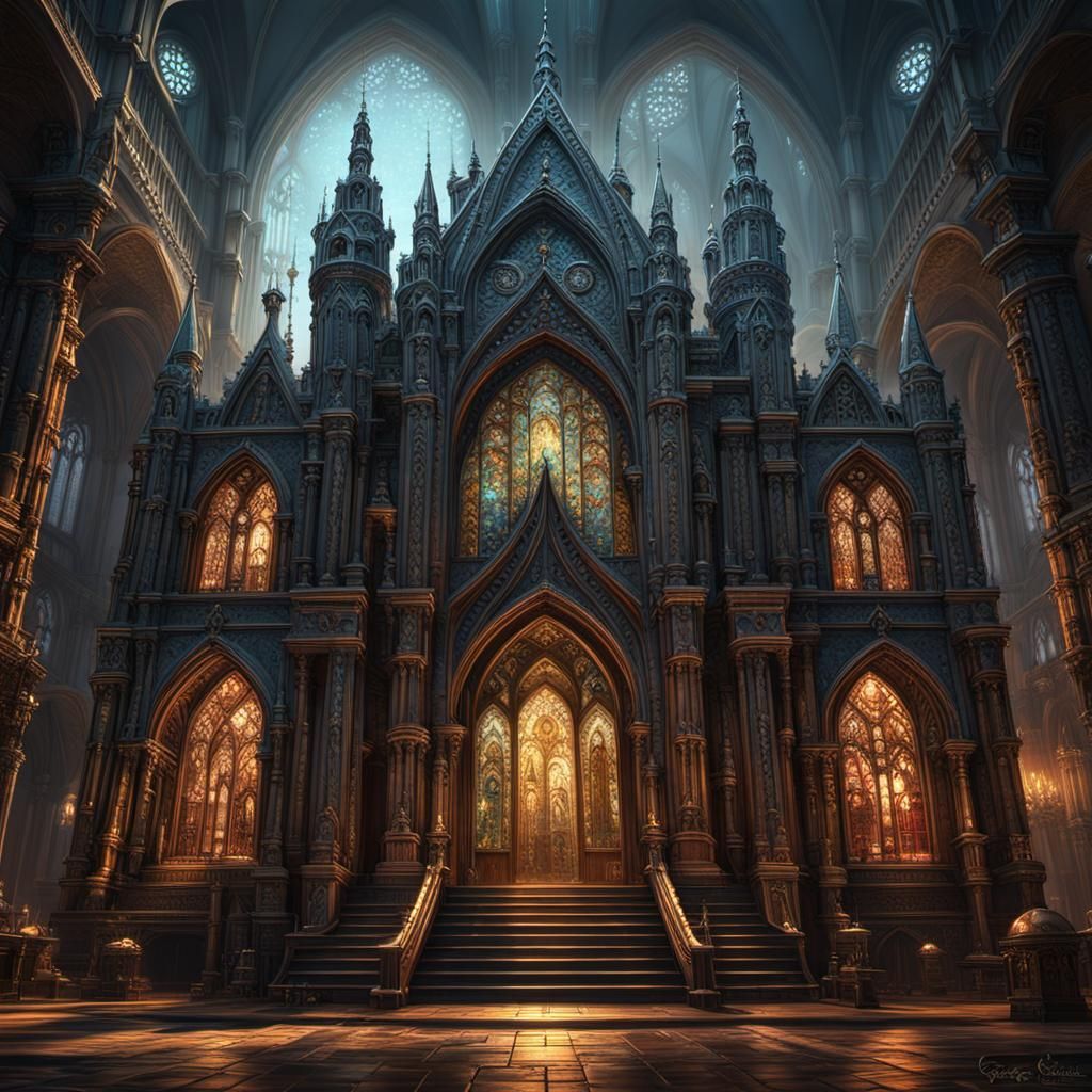 Steampunk Neo-Gothic Temple Complex in Hyperrealistic Style