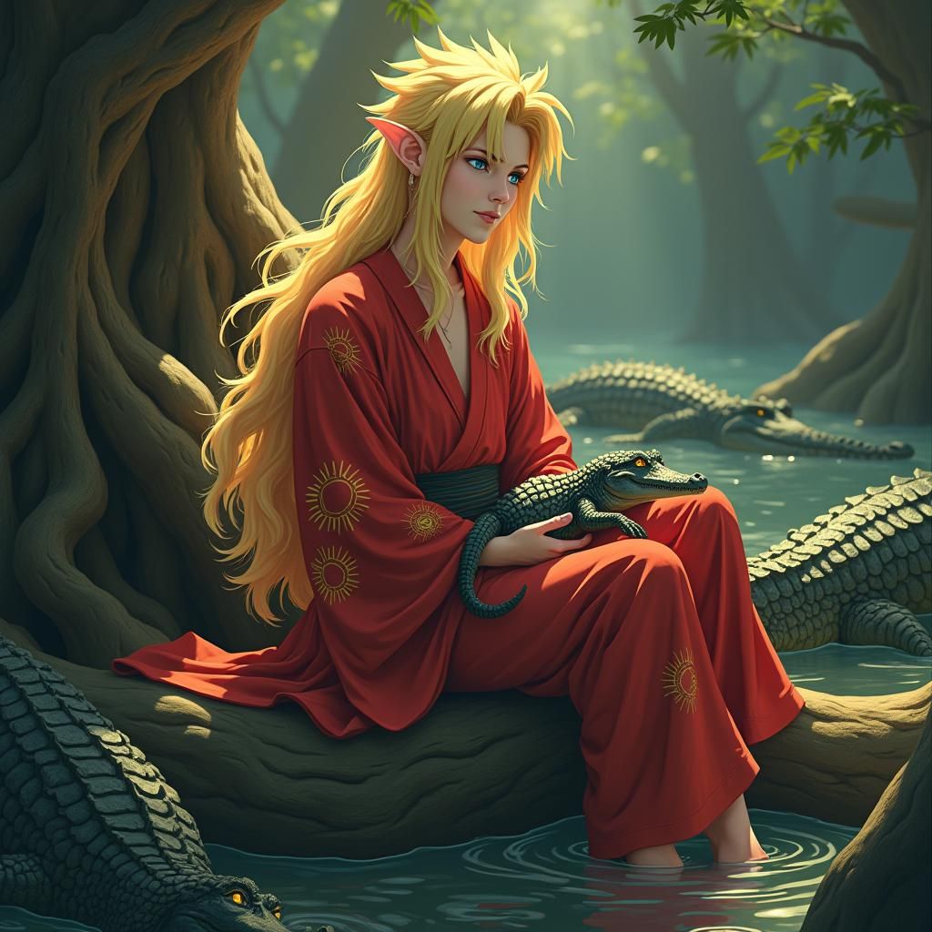 Naruto with Alligator in Ghibli Anime Style