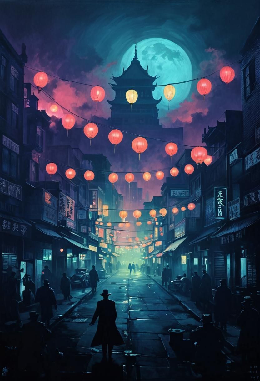 Noir Chinatown Painting: Secrets and Danger