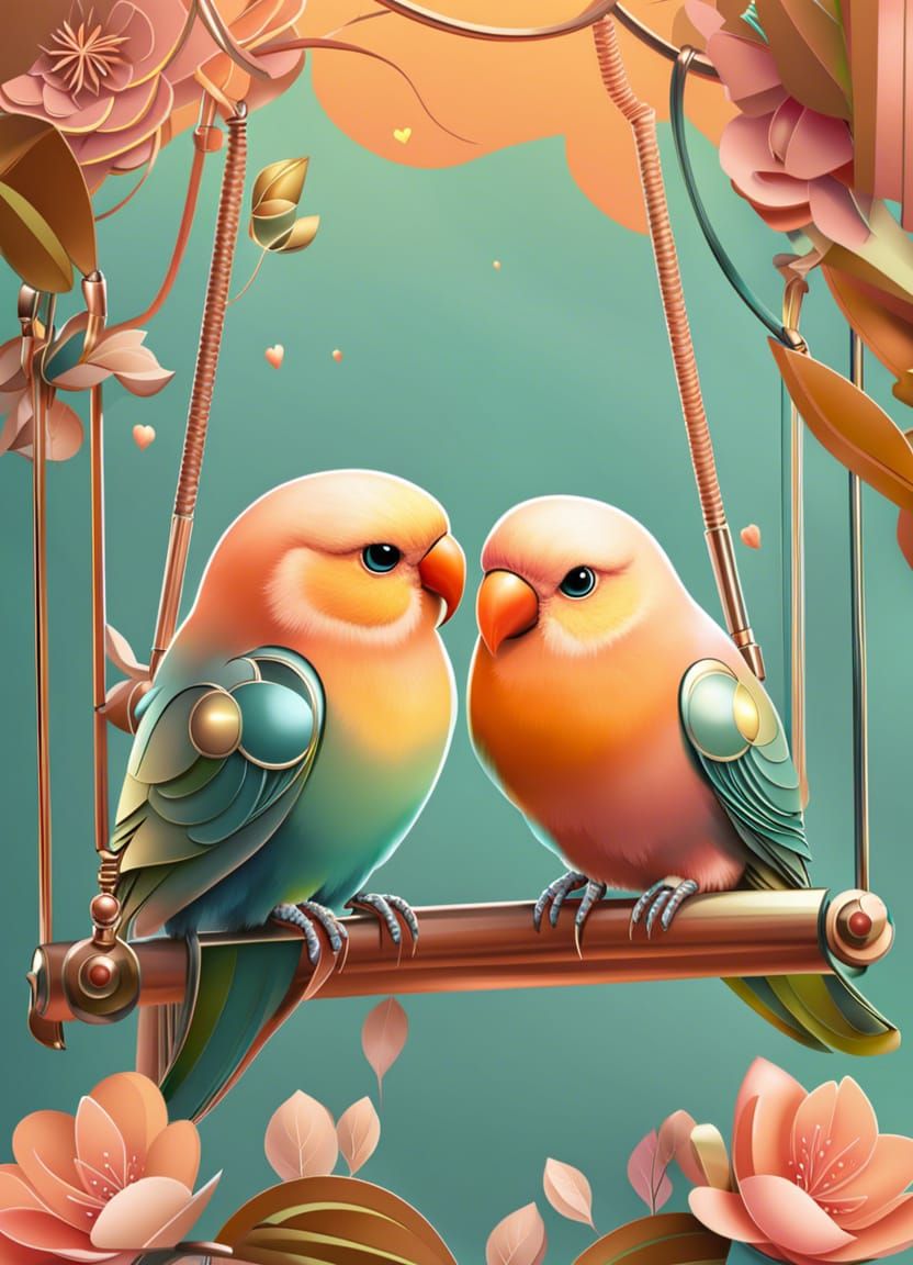 Lovebirds with mechanic wings