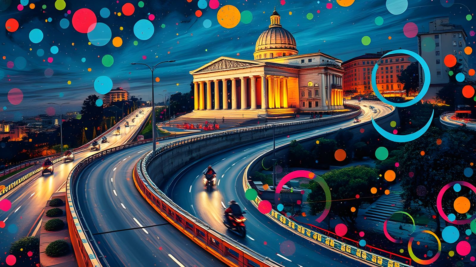 Modern Rome: Ink Splatter Art with Motorcycles