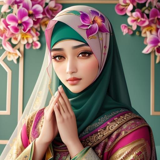 Floral Portrait of Woman in Renaissance Style