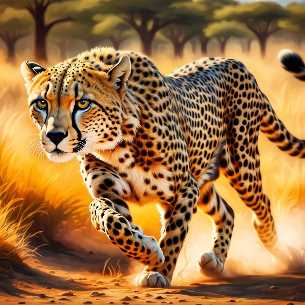 Majestic Cheetah in Golden Light, Epic Hyperrealistic Art