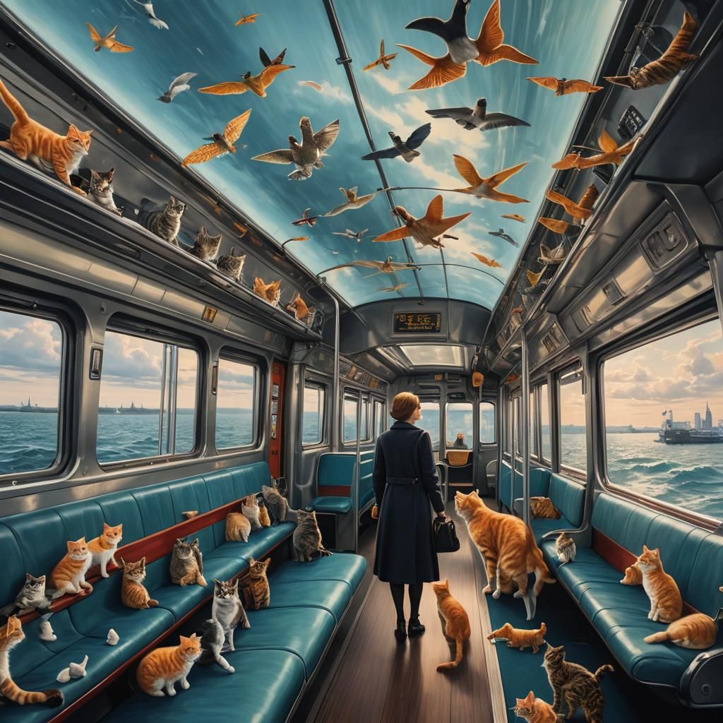 Lady and Cat Fly Train Near Berlin