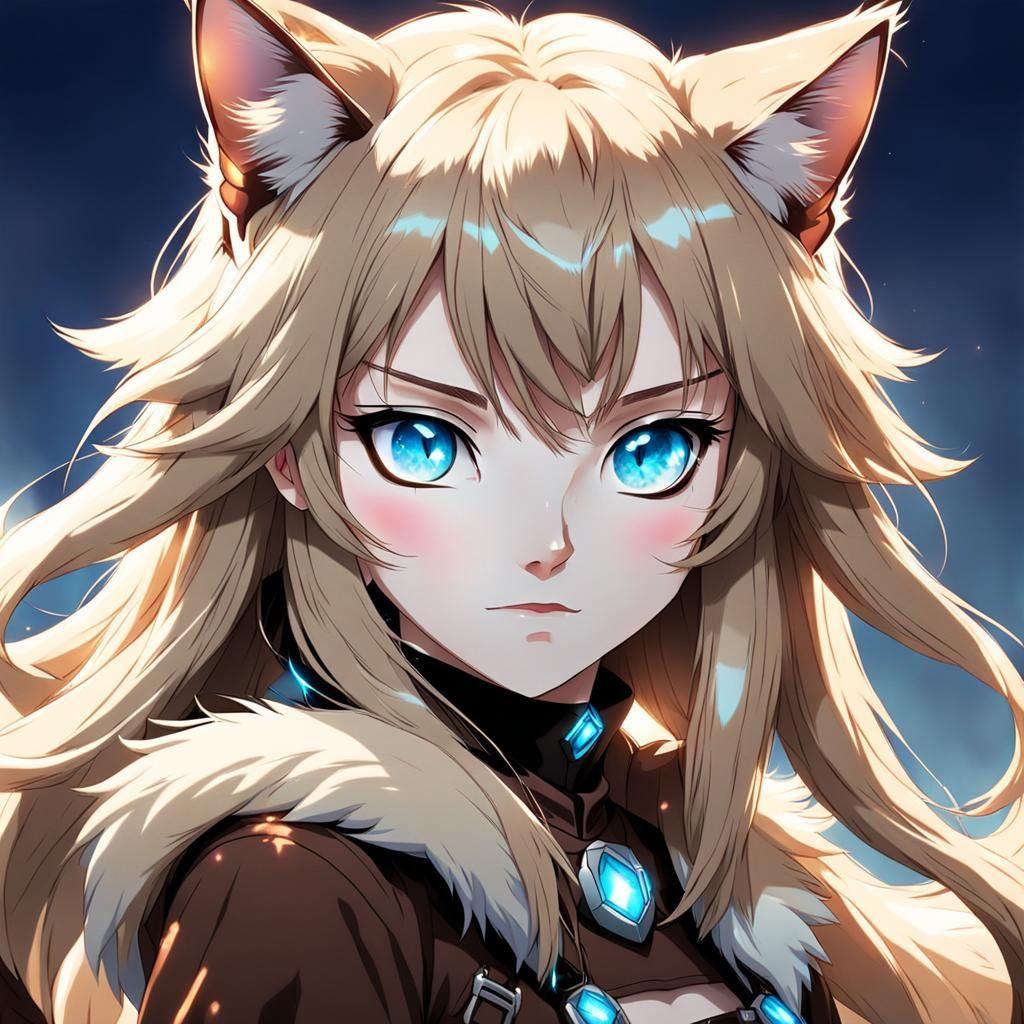 Beautiful Anime Cat Girl with Blue Eyes