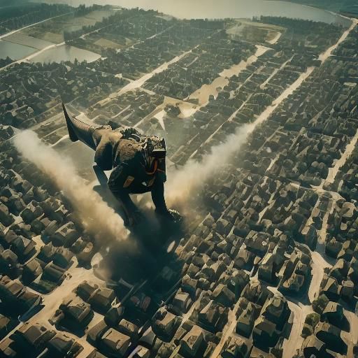 Epic Cinematic Giant Stomps Through Town
