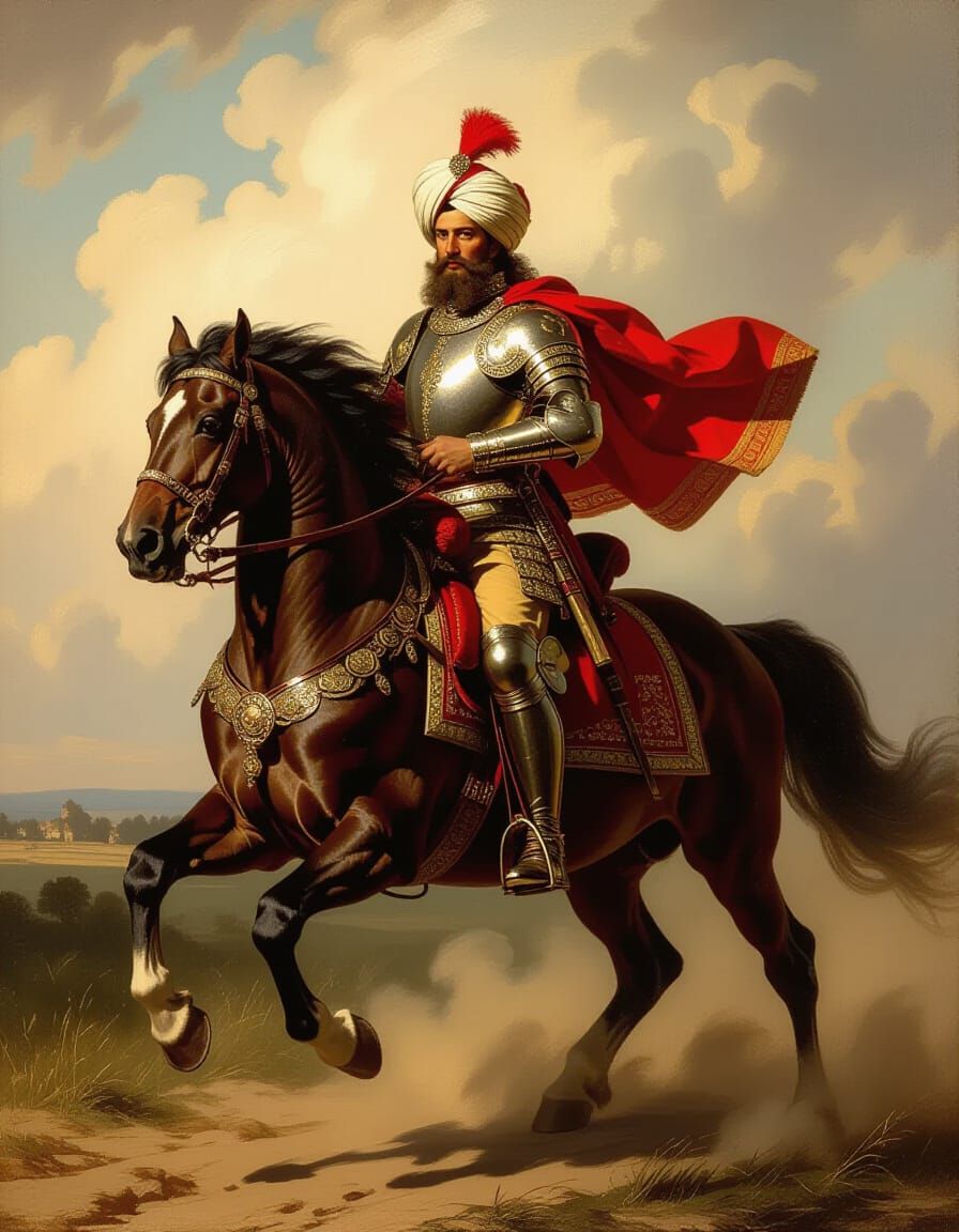 Turbaned Soldier on Horseback in Baroque Style
