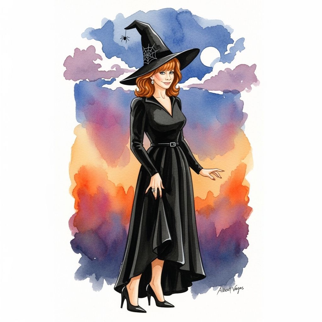 Reba McEntire as a Witch in Whimsical Watercolor