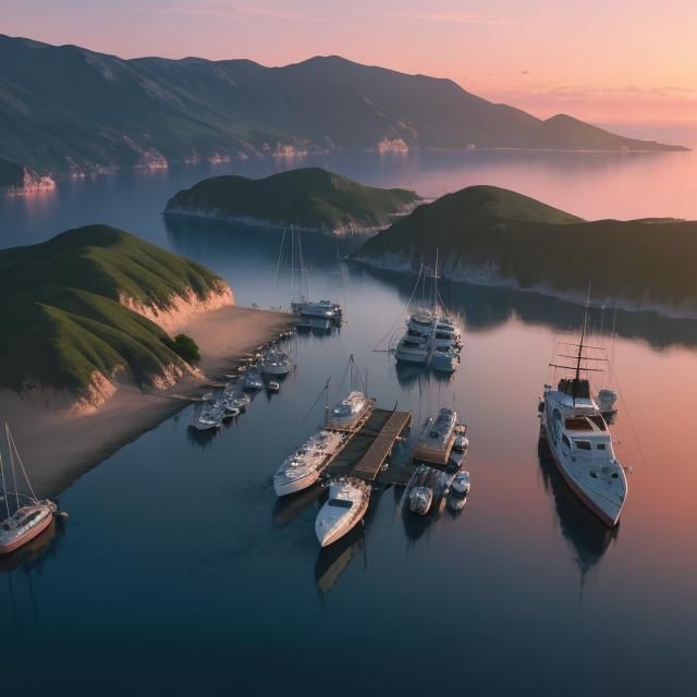 Sci-Fi Harbor: Aerial Oil Painting at Sunset