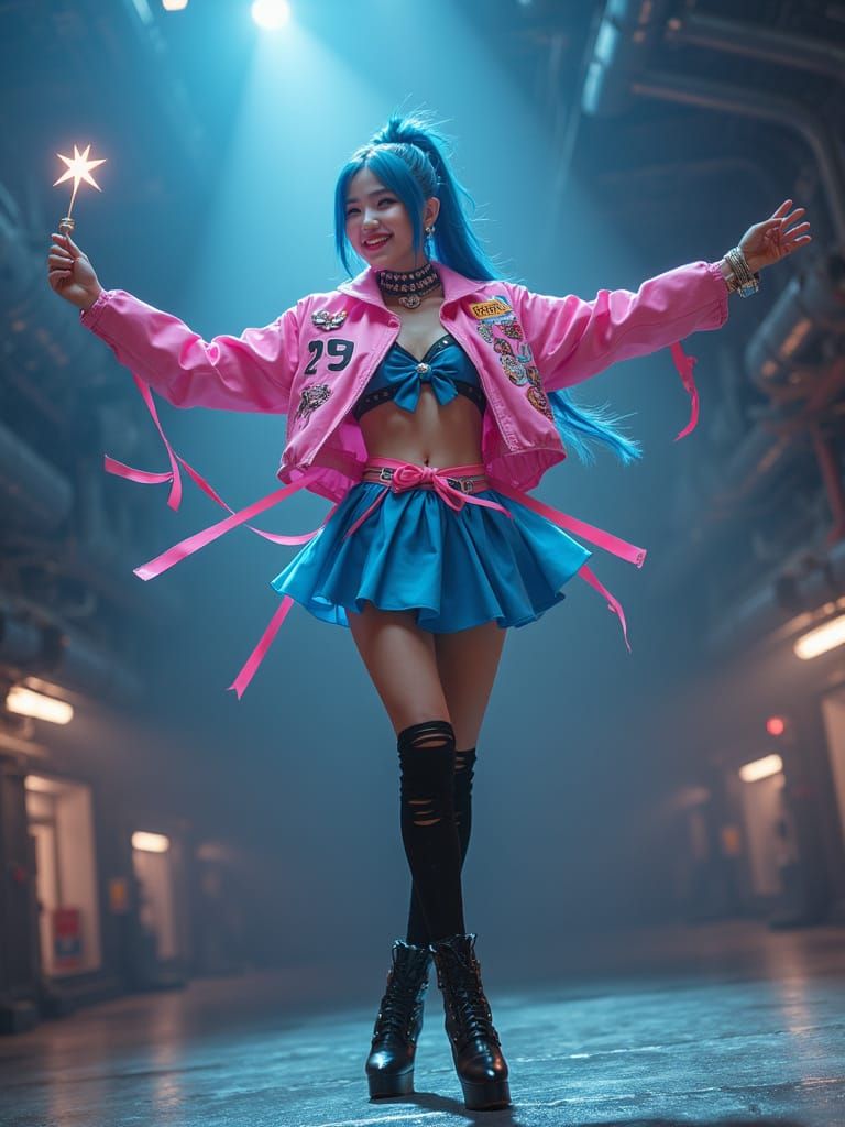 K-Pop Idol Magical Girl Dancing in Space Station