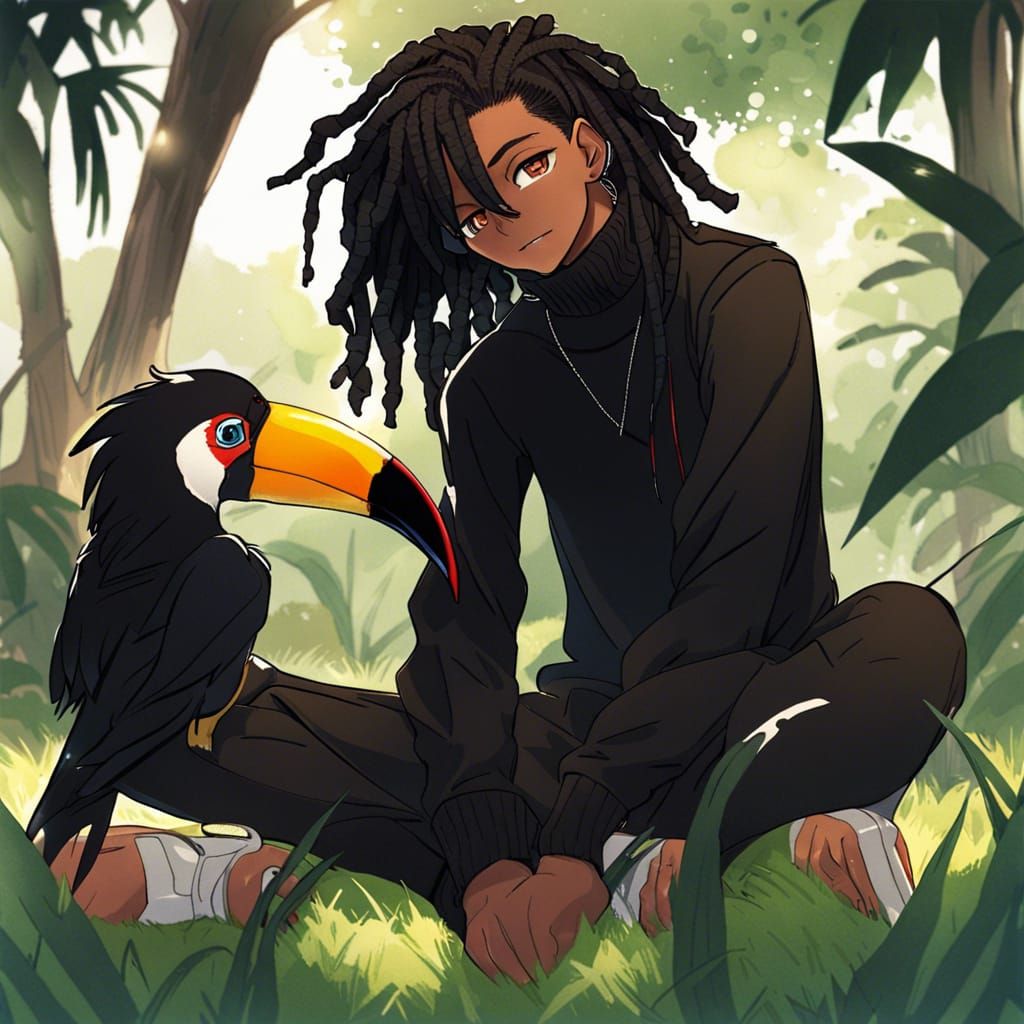 Anime Style Man with Wings and Dreadlocks