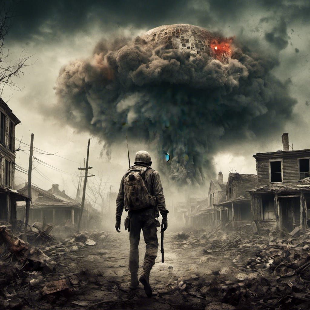 Zombie Soldier in Apocalyptic Townscape