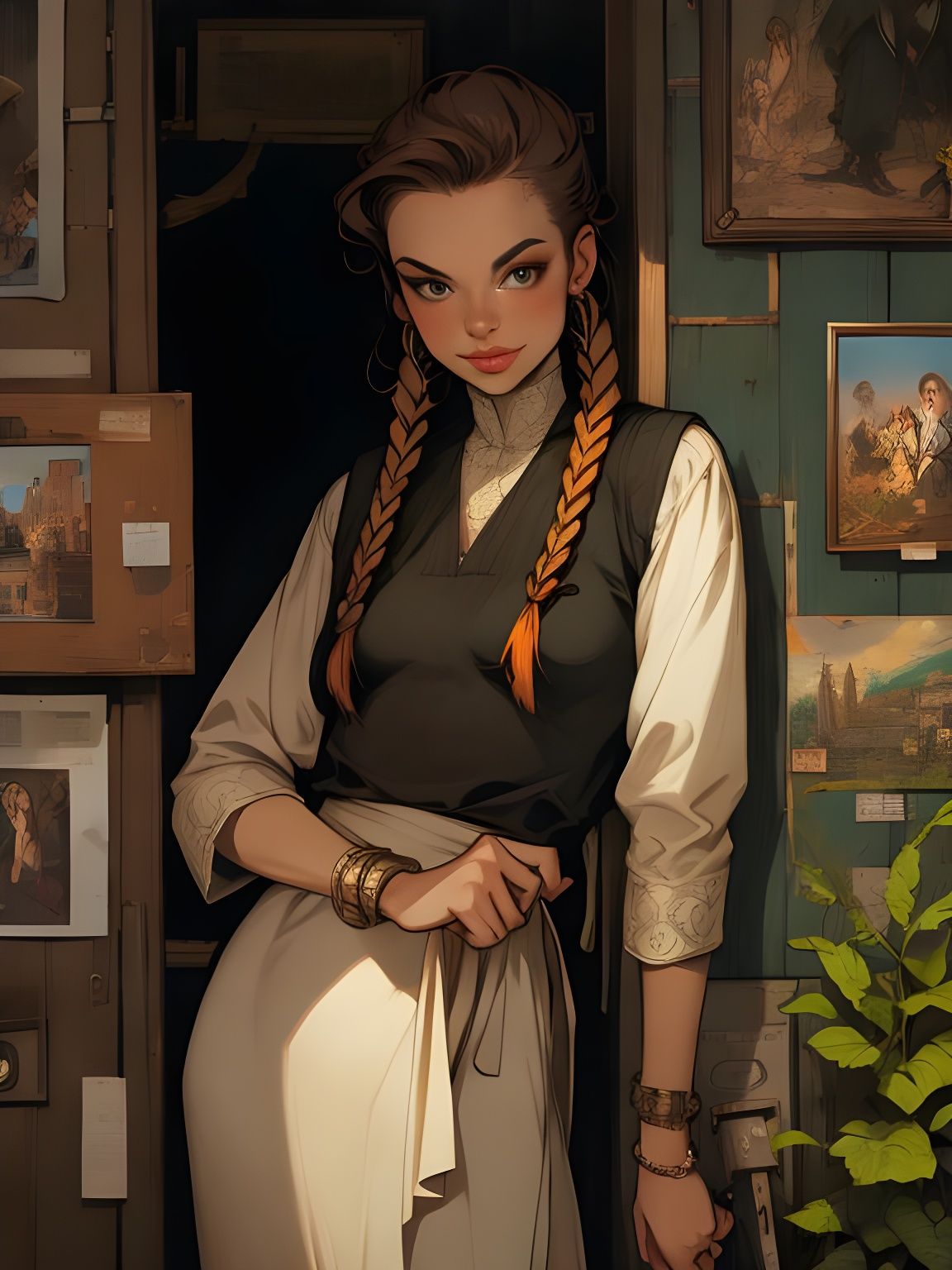 Cute Cartoon Girl Gardening in Gothic Style